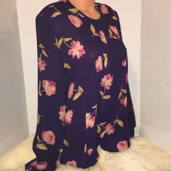 CHAUS•Sheer Silky Secretary Blouse Shirt Top 16 - Picture 3 of 8